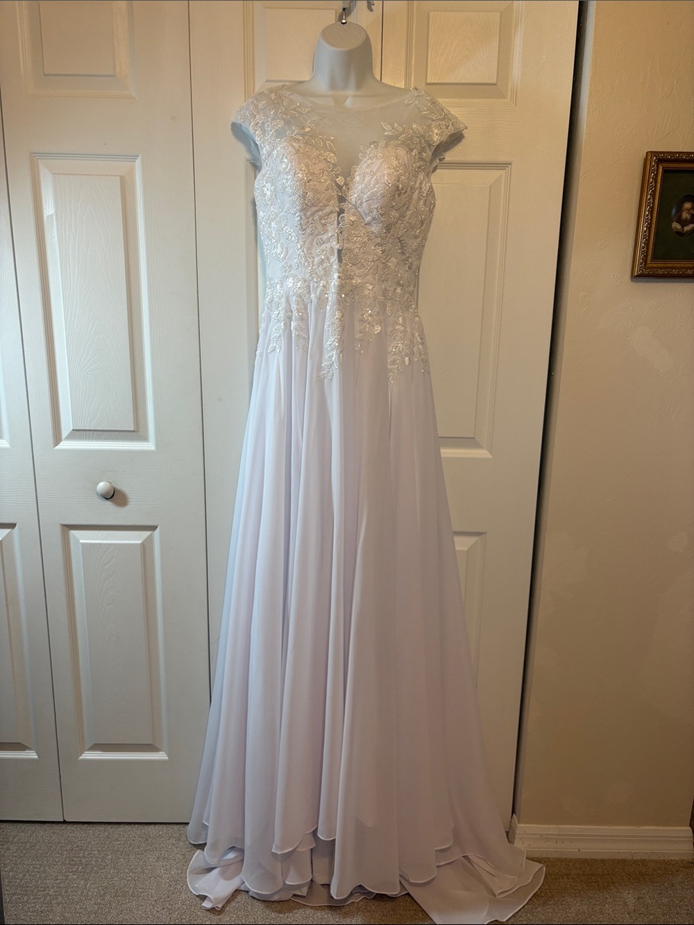 NWOT Stunning Lace & Chiffon A-Line Wedding Dress (Size 8)